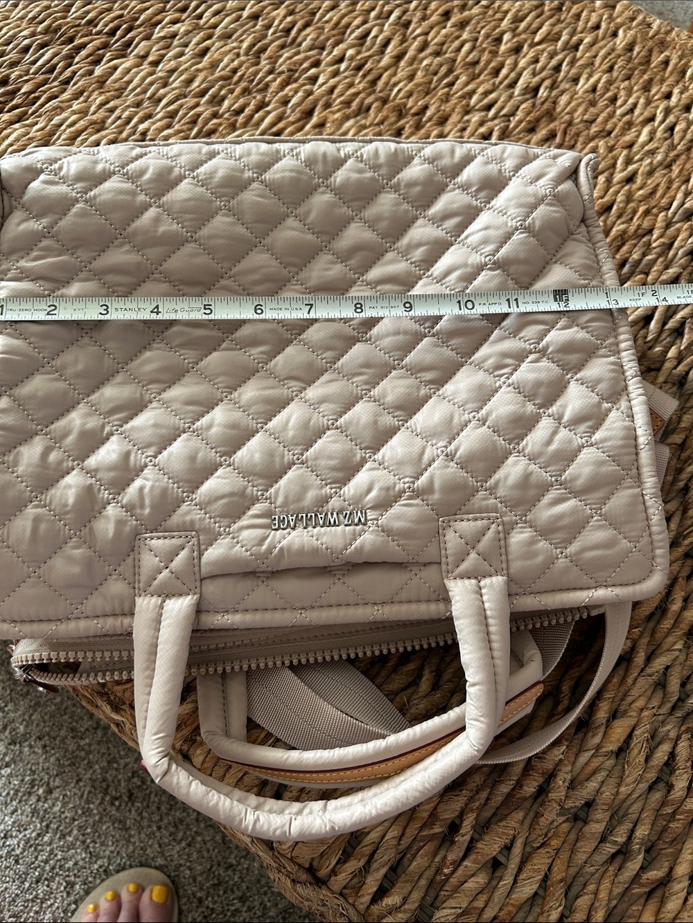 MZ Wallace Quilted Cream/Mushroom Box Tote with Detachable Strap - Picture 8 of 10